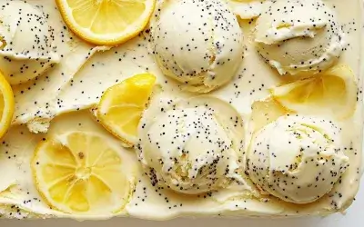 Lemon caramel and poppy seed ice cream