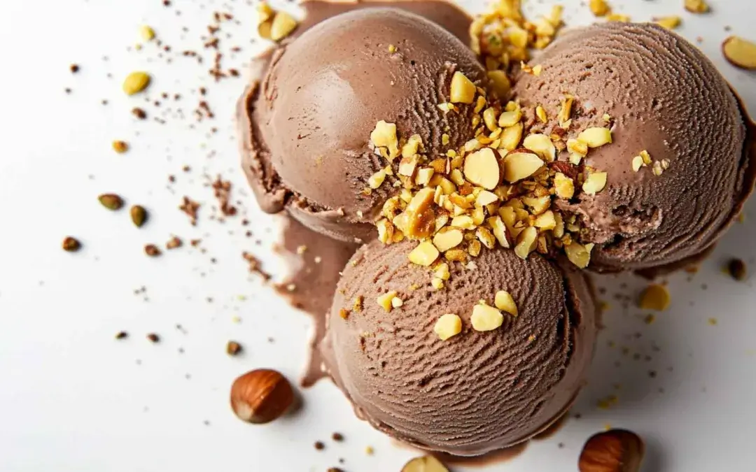 Chocolate and cardamom ice cream with golden hazelnut pieces