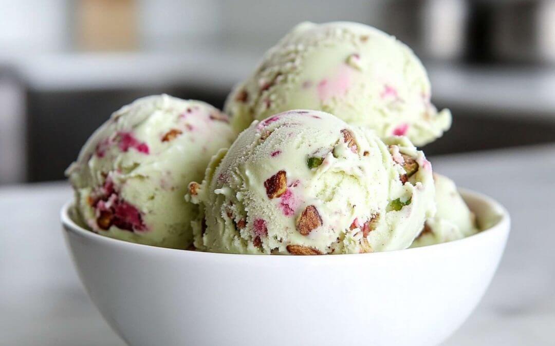 Pistachio ice cream with raspberry bursts with the Ninja Creami