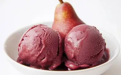 Red wine poached pear ice cream